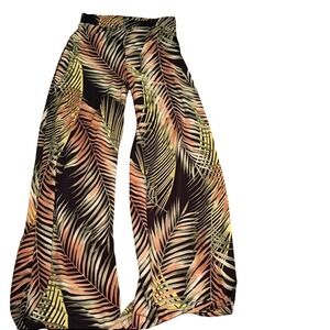 Tropical Palm Leaf Print Wide Leg Palazzo Pants High Waisted Boho Summer Trouser